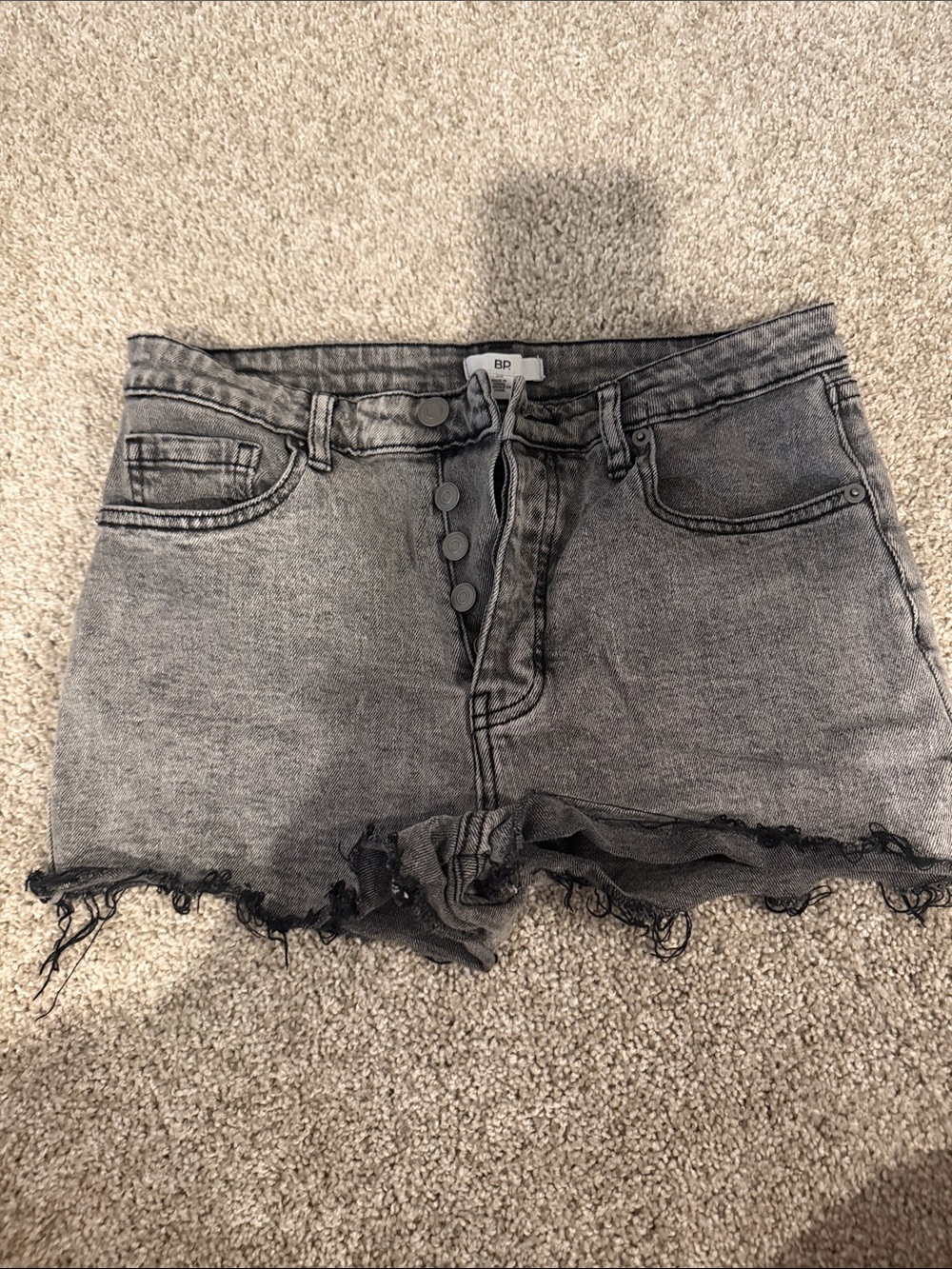 bp Black-Grey Distressed Button-Fly Denim Shorts
